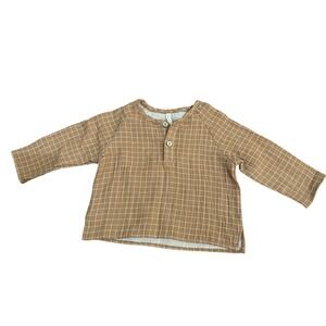 Quincy Mae Baby 6-12 Months Girl Unisex Brown Windowpane Shirt Organic Cotton